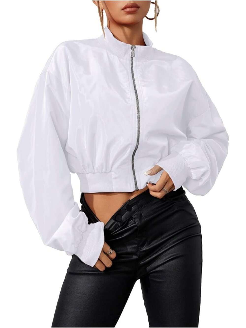 Lightweight Cropped Bomber Jacket for Women | Long Sleeve Zip-Up Outerwear